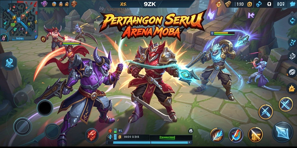 Screenshot gameplay <strong>9ZK</strong> dengan aksi pertarungan seru di arena MOBA.
