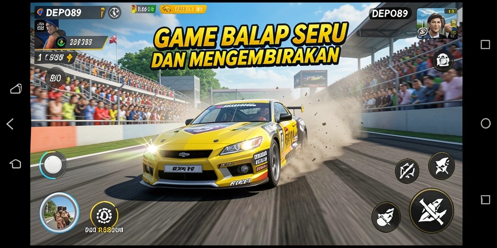 Gameplay mendebarkan dari DEPO89 menampilkan balapan seru dan mobil yang cepat.