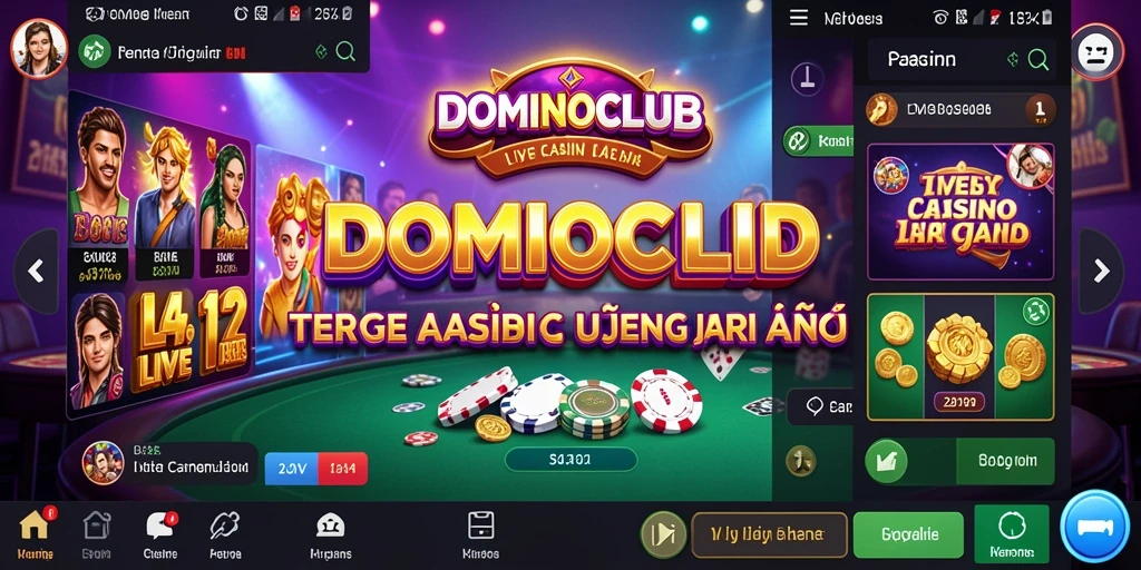 Screenshot DOMINOCLUB menampilkan dealer langsung dan suasana kasino yang nyata.