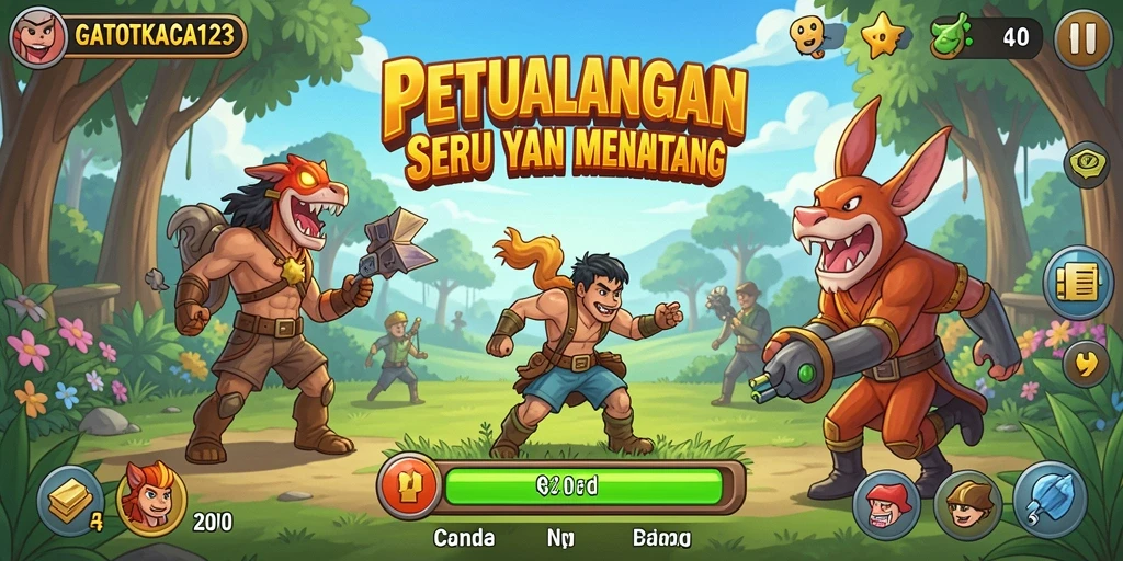 Tampilan gameplay GATOTKACA123 dalam suasana arcade yang menegangkan.