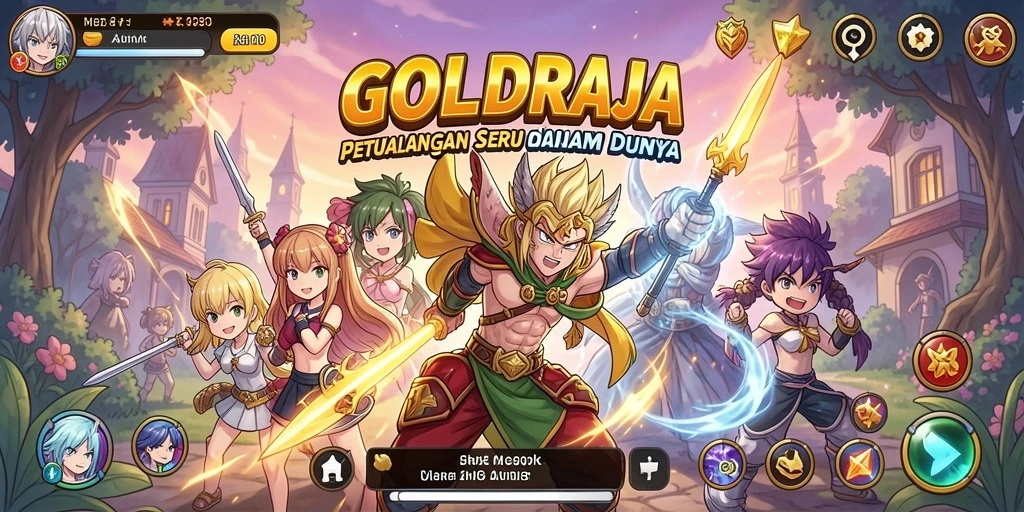 Tampilan seru dari gameplay <strong>GOLDRAJA</strong> menunjukkan karakter anime dalam aksi.