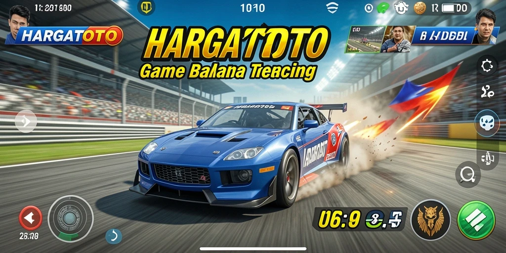 Tampilan gameplay HARGATOTO saat balapan di lintasan terbuka.