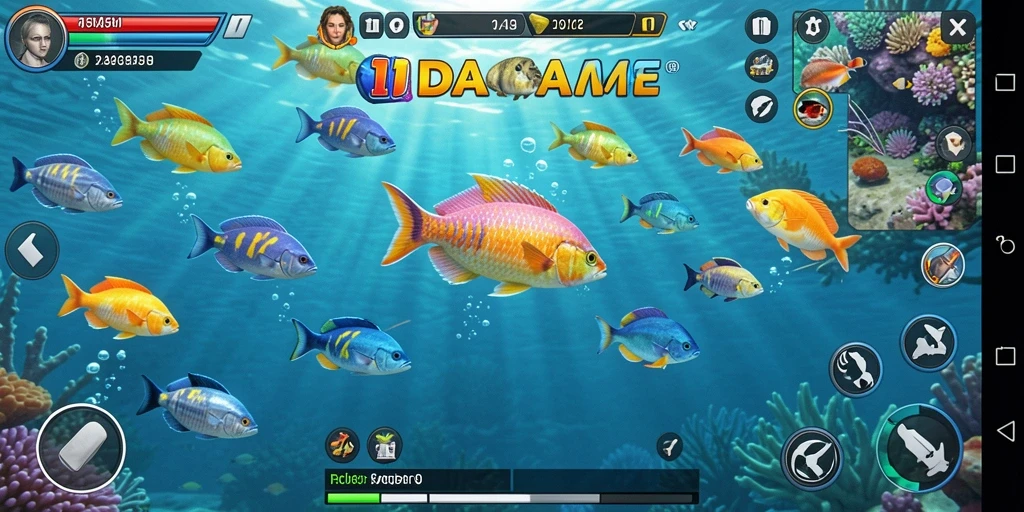 Screenshot gameplay IDAGAME yang menunjukkan aksi tembak ikan yang mengasyikkan.