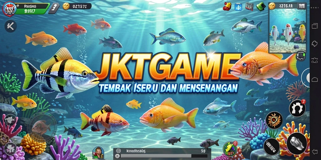 Tampilan gameplay JKTGAME saat menembak ikan di lautan.
