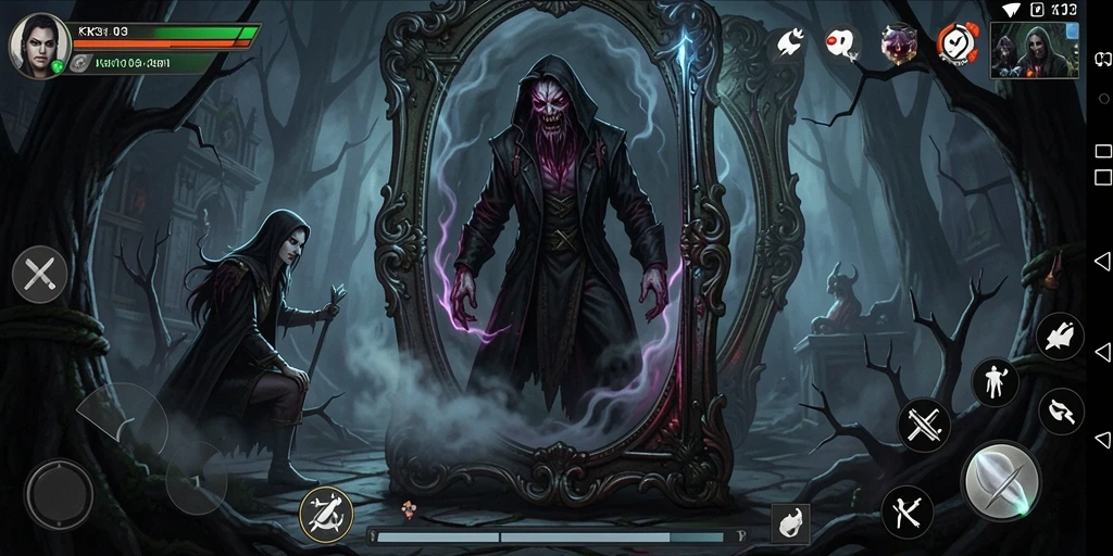 Screenshot menampilkan gameplay K3K3 dengan suasana Horror yang mencekam.