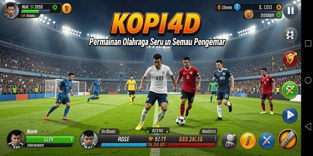 Tangkapan layar menunjukkan aksi seru dalam permainan olahraga KOPI4D.
