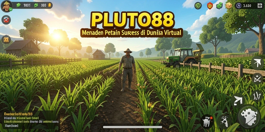 Screenshot gameplay PLUTO88 menampilkan aktivitas bertani yang seru dan interaksi antar pemain.