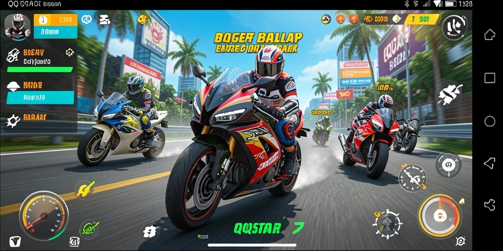 Tampilan menarik dari gameplay balapan motor di QQSTAR.