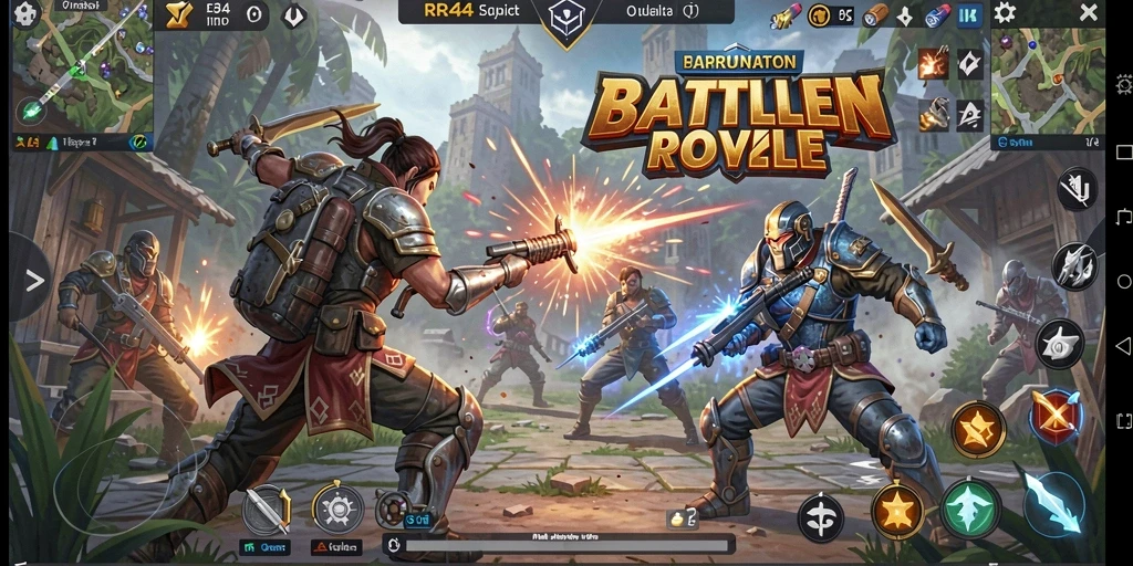 Gameplay seru RR44 menampilkan pertarungan intens Battle Royale.