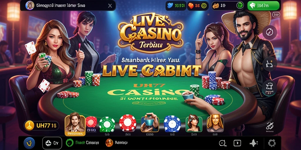 Tampilan utama UH77 dengan dealer langsung dalam aksi permainan Live Casino.