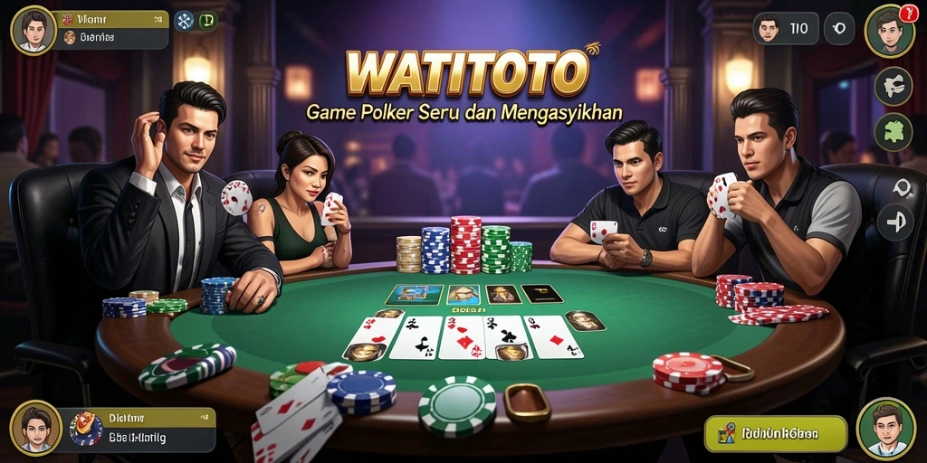 Screenshot WATITOTO menampilkan gameplay Poker yang intens dan interaktif.