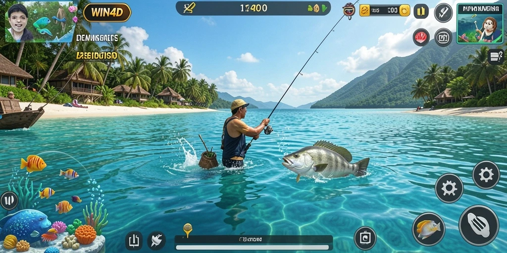 Tampilan gameplay WIN4D yang menampilkan suasana memancing yang seru dan mendebarkan.